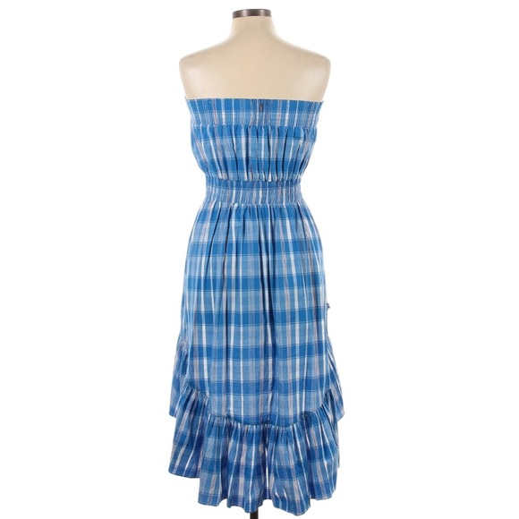 MISA Los Angeles Fernanda Plaid Ruffle Sleeveless Blue Large Strapless Dress - Picture 2 of 2